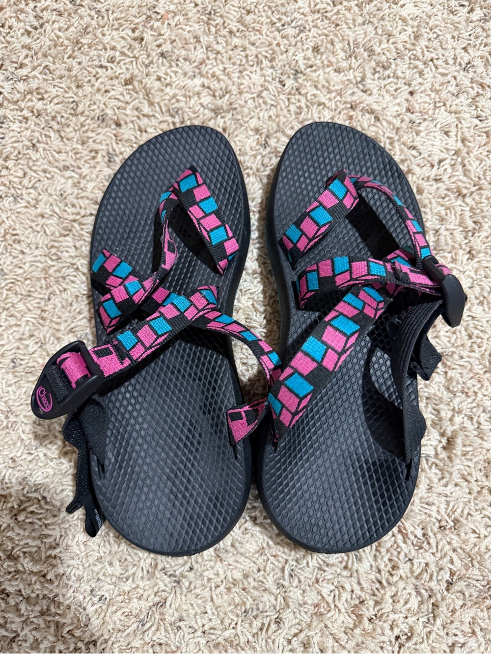 Chaco Tegu Pink & Teal sandals